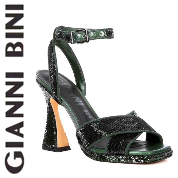 Gianni Bini Shoes - Gianni Bini | Jonesiee Square Toe Green Sequin Platform Dress Sandals Heels| NWT
